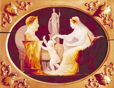 Marie-Louise of Austria guiding her son, with the ribbon of a medal of the Legion of Honour, towards a bust of Napoleon Bonaparte, 1813 by Louis Bertin Parant